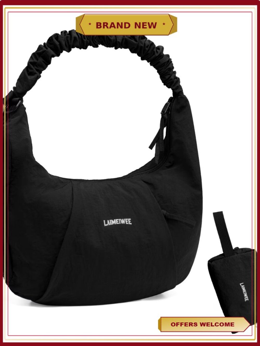 LAIMEIWEE Crescent Shoulder Bag Nylon Hobo Crossbody Lightweight Water-Resistant